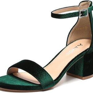 Women's Velvet Low Heel Ankle Strap Dress Sandals 2.5 Inch Chunk Heel Size 10